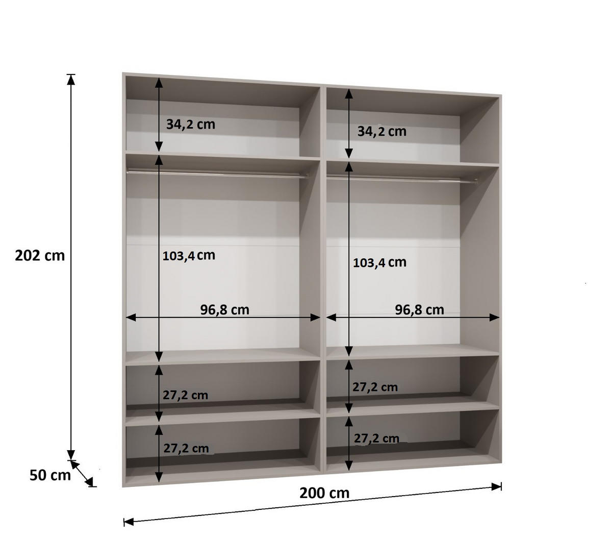 DREHTÜRENSCHRANK 202/200/52 4-türig - Schwarz, Holz (200/202/52cm) - Abiks Möbel