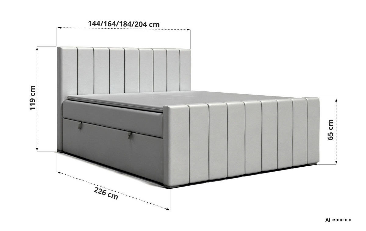 BOXBETT ALVER DUO 160/200 - Hellgrau Velvet - Topper T25 - H3 - Hellgrau, Textil (160/200cm) - MKS