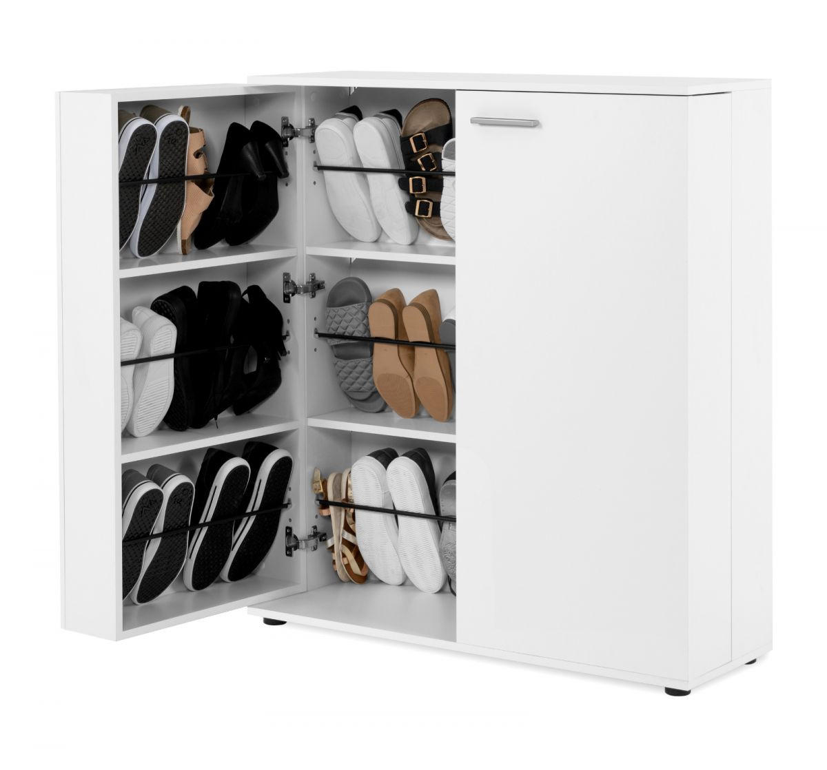 SCHUHSCHRANK weiß 100 cm, Schuhkommode aufklappbar für 24 Paar Schuhe - Silberfarben/Schwarz, Holzwerkstoff/Kunststoff (100/110/34cm) - Furn.Design