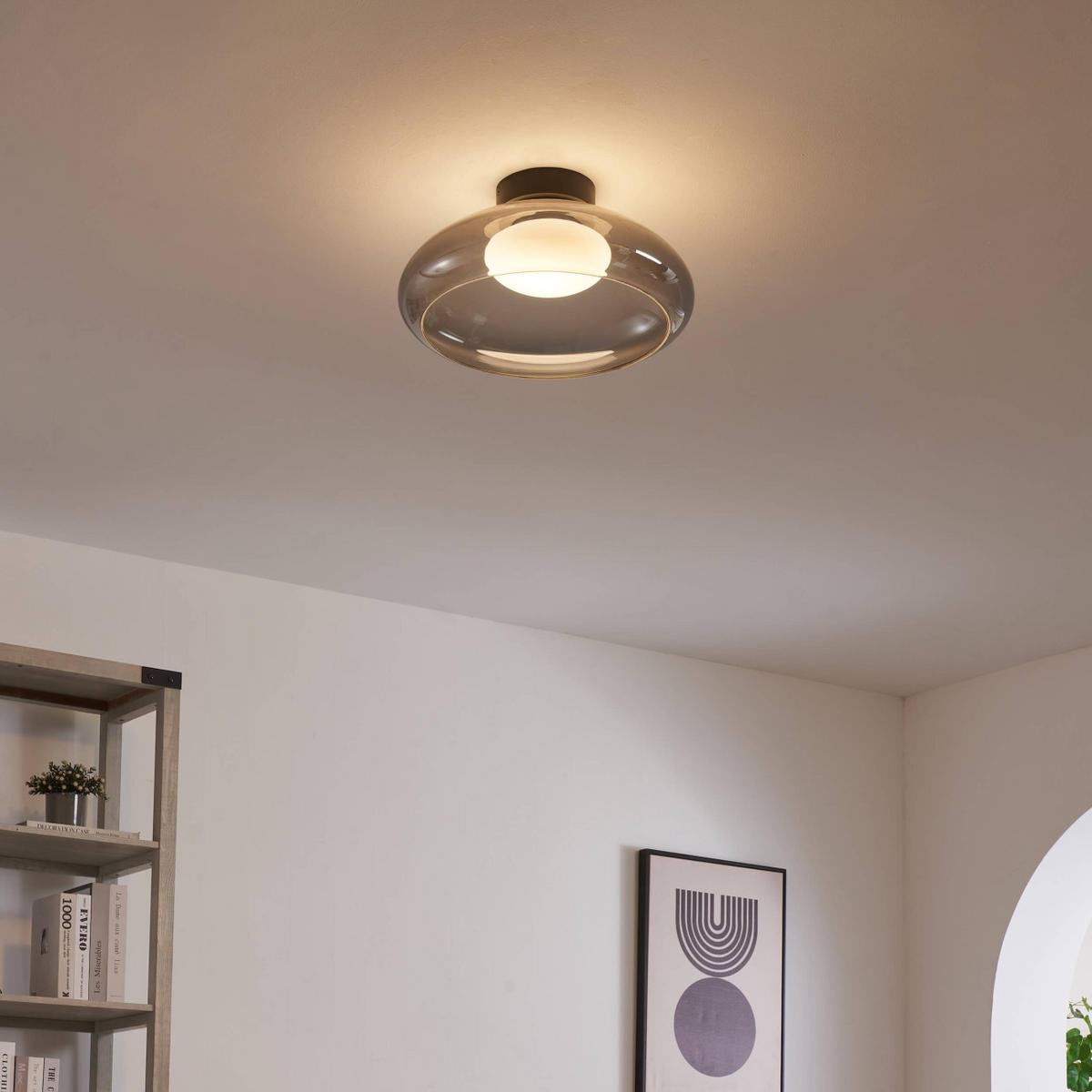 DECKENLEUCHTE Théoria, Rauchgrau und Weiß, 16cm - Grau, Glas (16/33/33cm) - KOSILUM