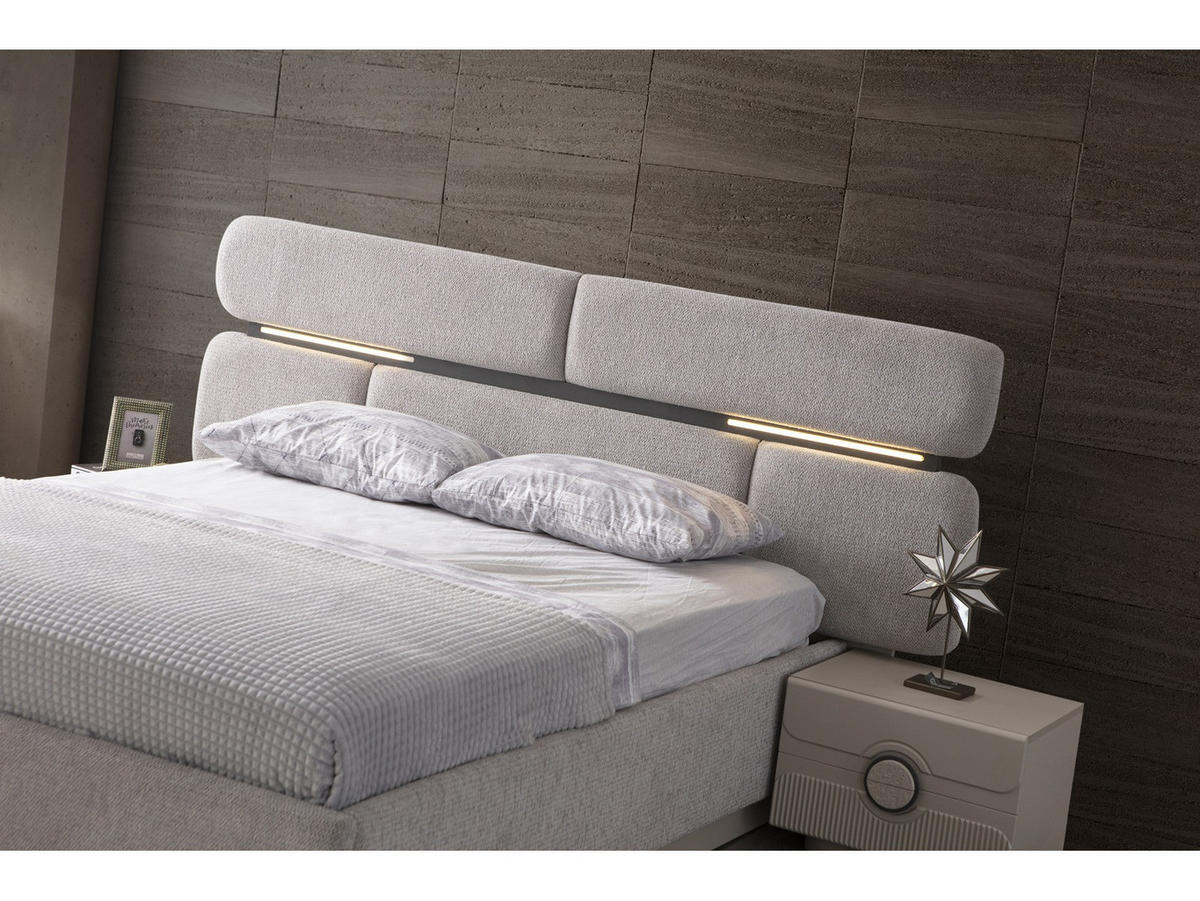 BETTANLAGE Sarmira Typ-3 Bett mit Kopfteil 2 Nachttischen und Kleiderschrank - Creme, Holzwerkstoff (160/200cm)
