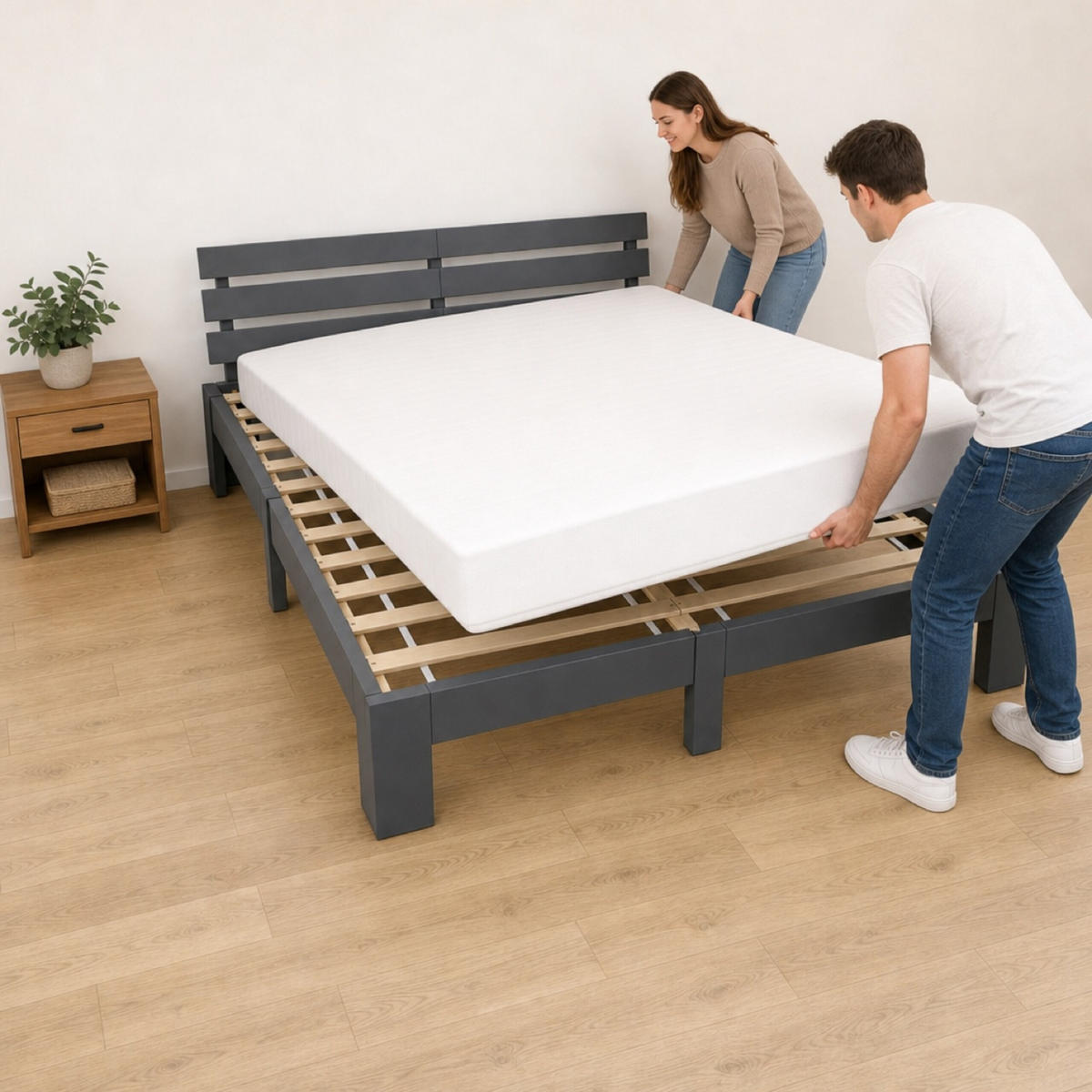 BETT Grau Massivholz mit Lattenrost 160x200 cm - Anthrazit, Holz - Relaxdays