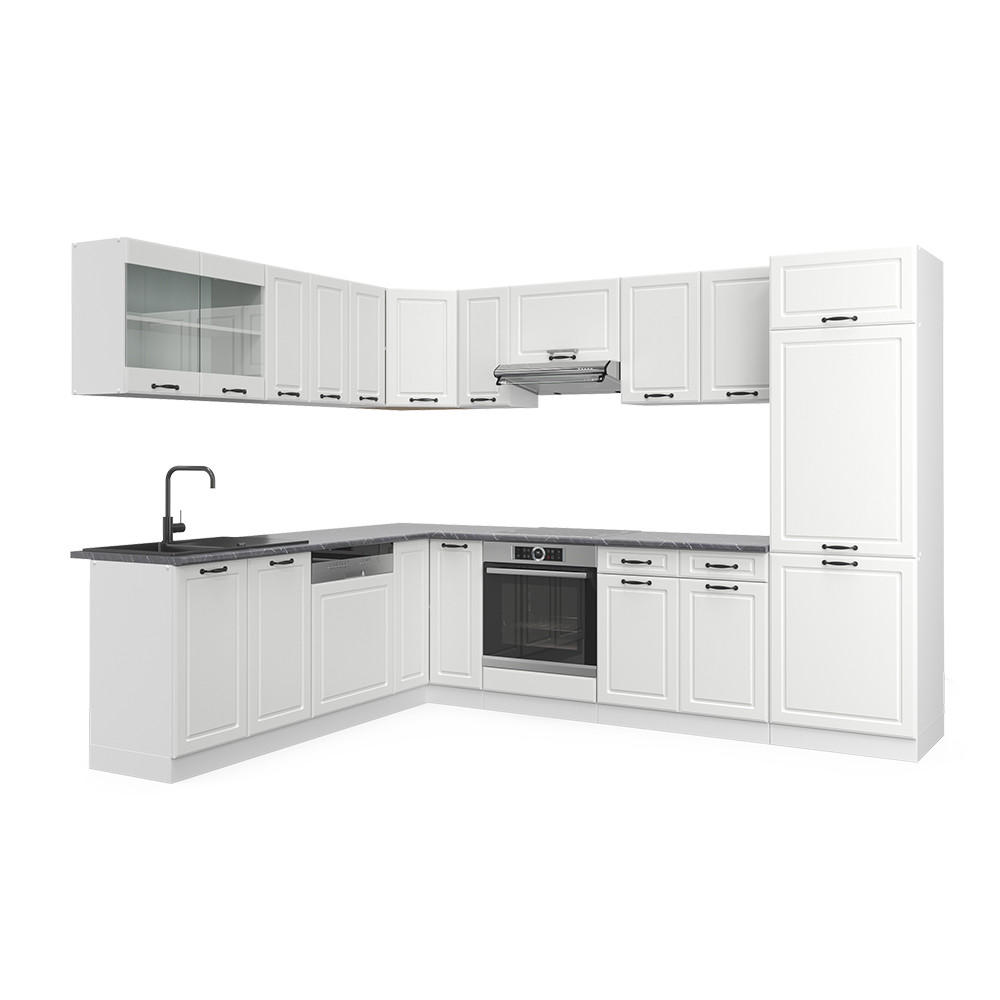 ECKKÜCHE R-Line Weiß Landhaus/Weiß 227 x 287 cm, AP Anthrazit - Weiß, Holzwerkstoff (287/81.6/60cm) - Vicco