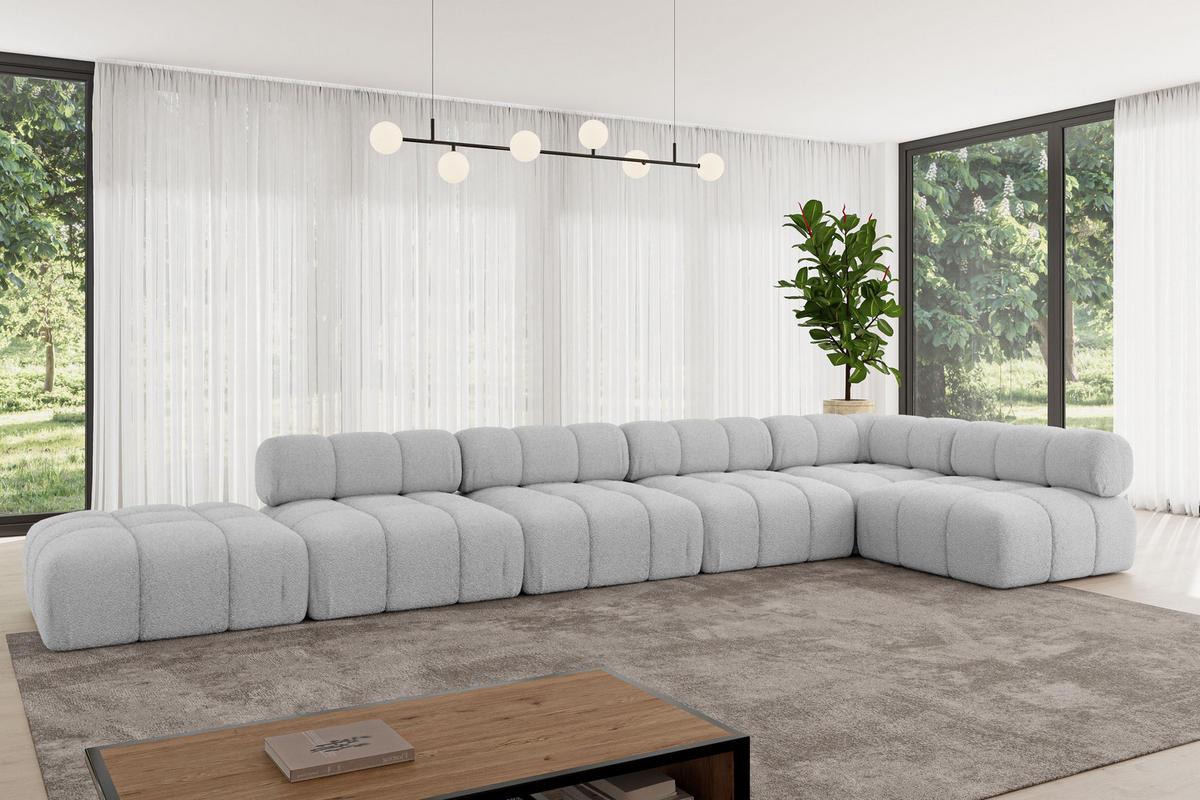 ECKSOFA modulares Sofa Favio-L3 - 475x190x70 cm Hellgrau Bouclé - Hellgrau, Holzwerkstoff/Textil (475/190cm) - ALTDECOR
