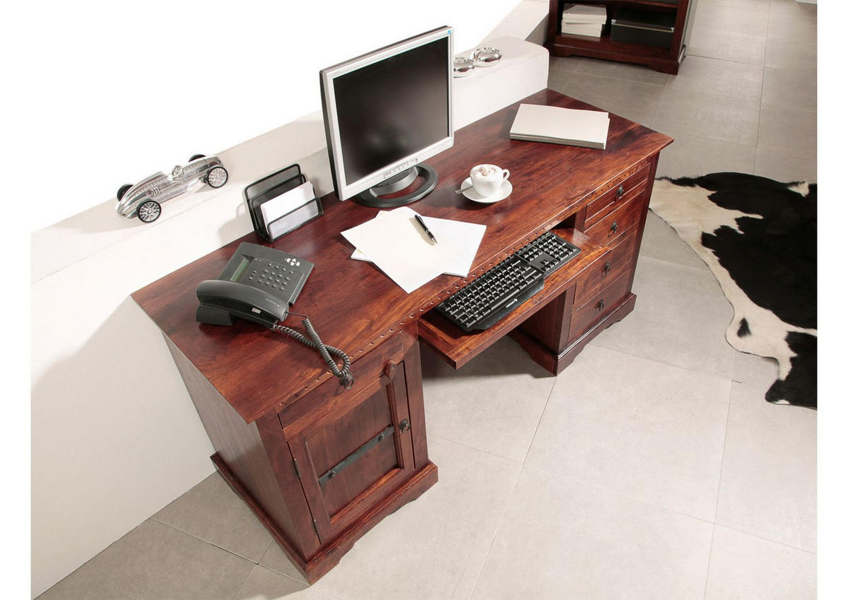 SCHREIBTISCH Akazie 158x54x76 nougat lackiert OXFORD #522 - Dunkelbraun, Holz (54/158/76cm) - Massivmoebel24