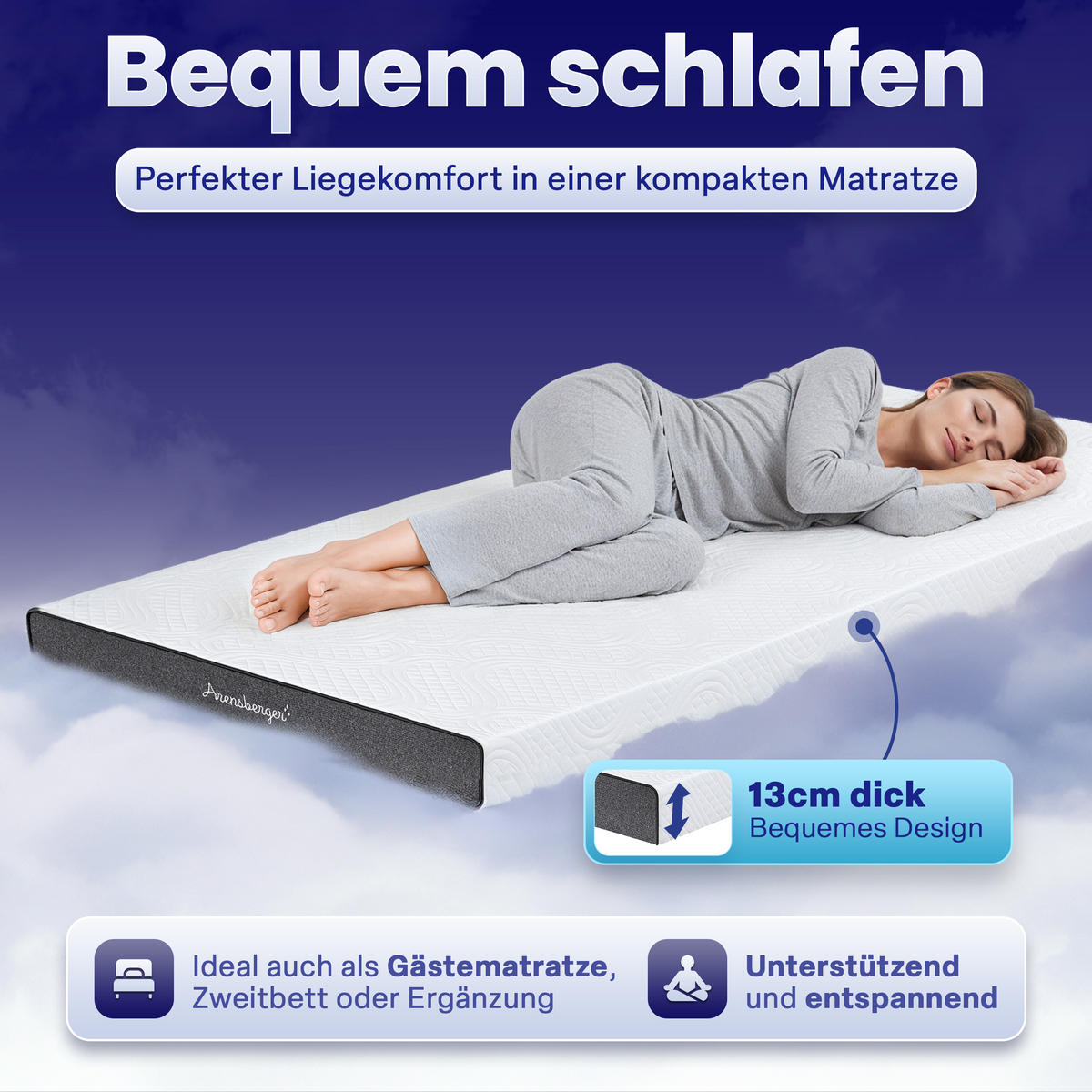 GEL-MATRATZE ANNA, Höhe 13cm, 120x200cm - Weiß, Textil (120/200cm) - Arensberger