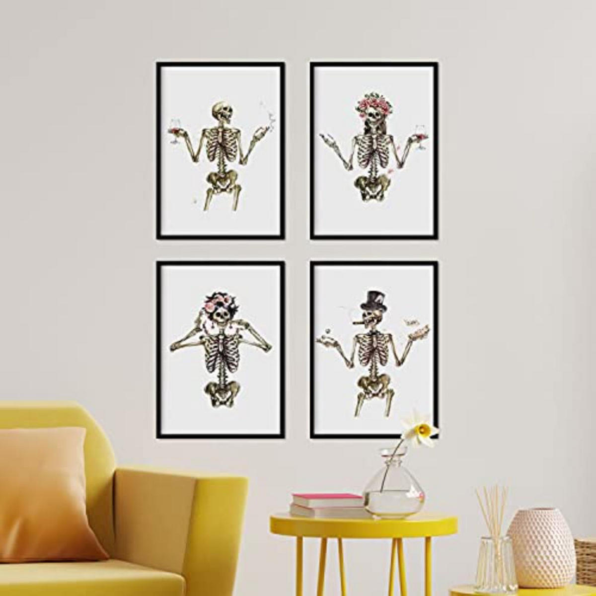 POSTER Set mit 4 „Vier kostümierten Skelette“ Bildern von Schädel A3 Rahmenlos - Klar, Papier (29.7/3cm) - Nacnic