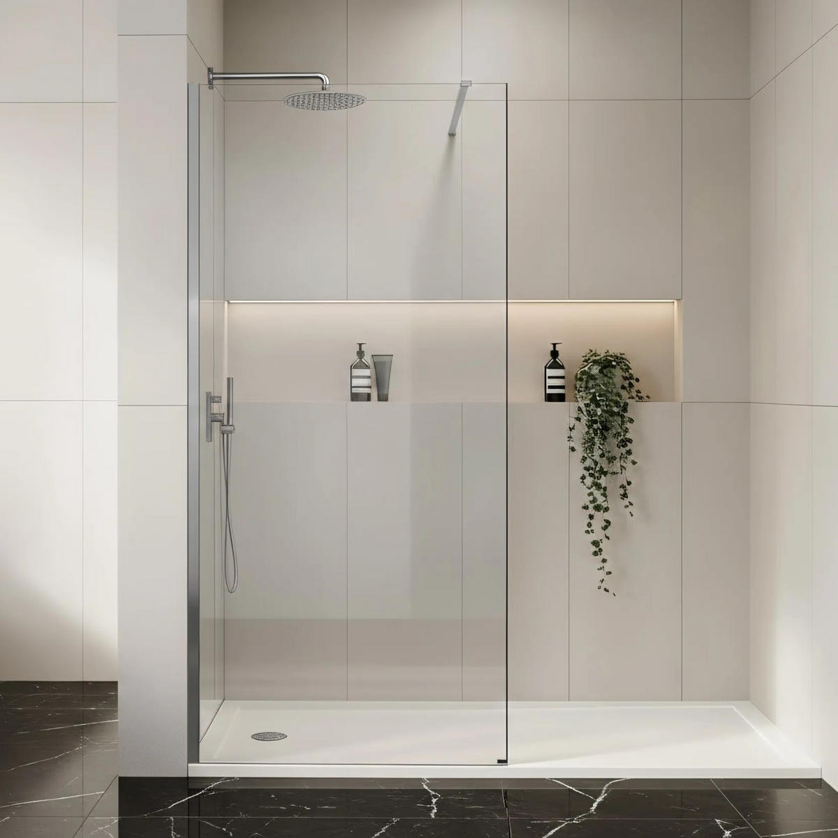 DUSCHWAND Rea Flexi Transparent / Chrome 80 - Chromfarben, Glas (120/80/195cm) - REA