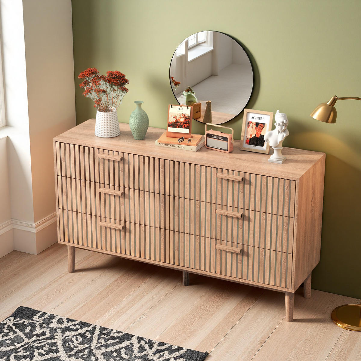KOMMODE 100x34x73 cm 6 Schubladen geriffelt Stauraum Holz - Naturfarben, Holz (34/73/100cm) - Fortuna Lai