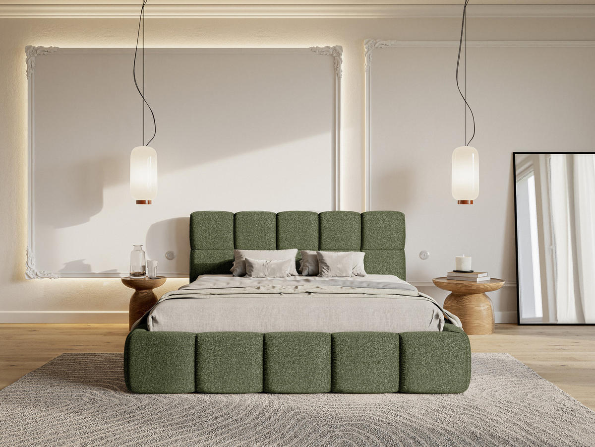 POLSTERBETT Cloudy Olivgrün Chenille 180 cm - Olivgrün, Textil (180/200cm) - Selsey