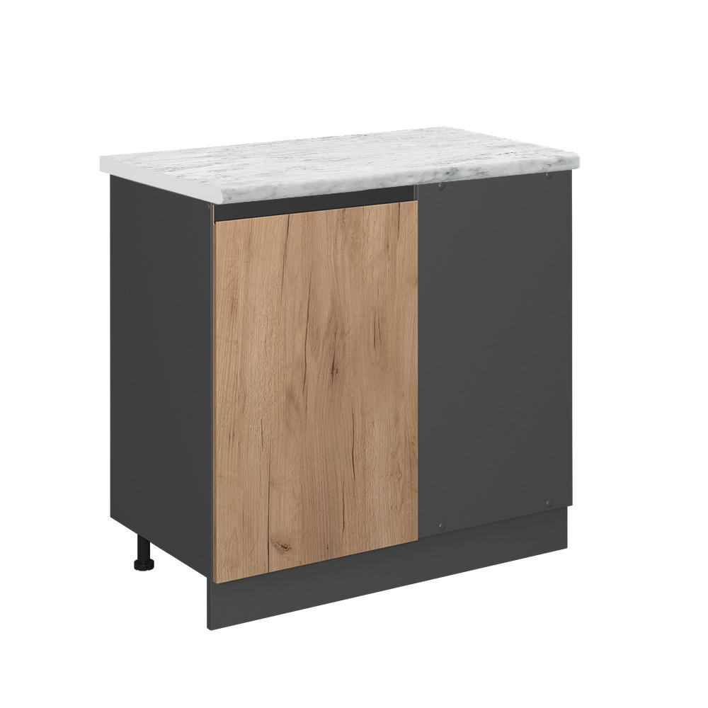 ECKUNTERSCHRANK R-Line Goldkraft Eiche 86 cm AP Marmor - Anthrazit/Eiche Wotan, Holzwerkstoff (86/81.6/60cm) - Vicco