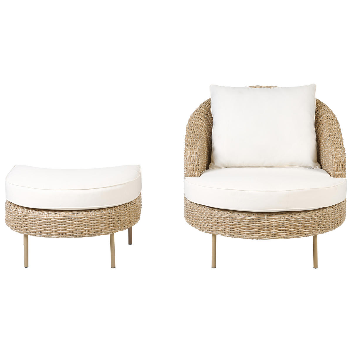 SESSEL mit Ottomane Rattan PE natürlich Arcille - Naturfarben, Kunststoff (80/80/151cm) - Beliani