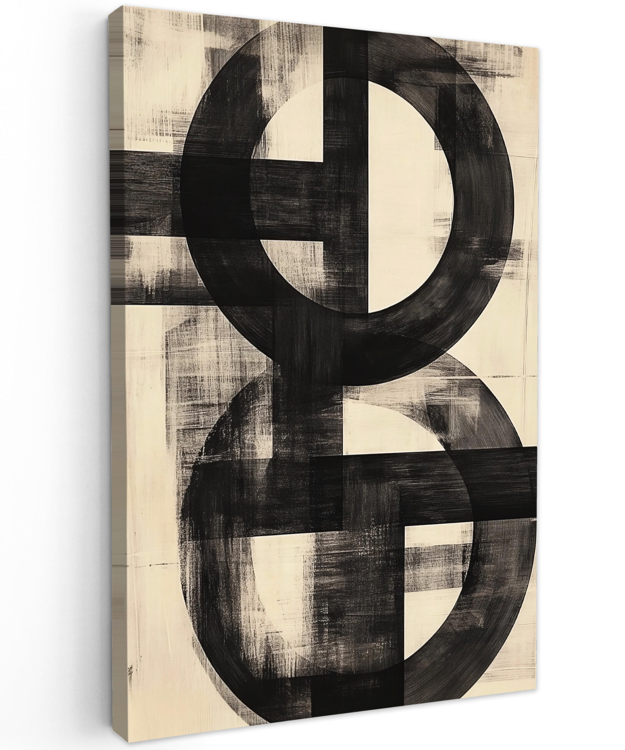 LEINWANDBILD Kreise - Balken - Schwarz - Abstrakt Deko XXL 80x120 cm - Schwarz, Textil (80/120cm) - MuchoWow