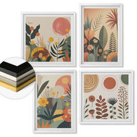 WANDBILDER 4er-Set - 50x50 cm & 40x60 cm Weißer Rahmen - Boho-Pflanzenmuster - Weiß, Kunststoff (50/50cm) - ArtPrintCave