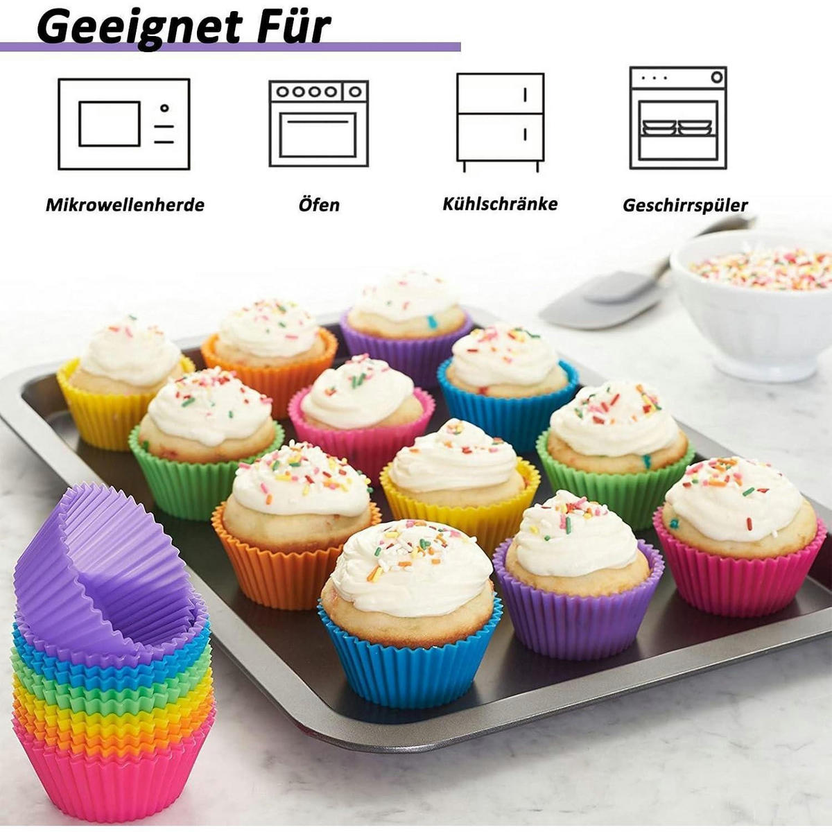 MUFFINFORM Silikon 12-teiliges Set 6 Farben - Multicolor, Kunststoff (4.5/3.5/7cm)