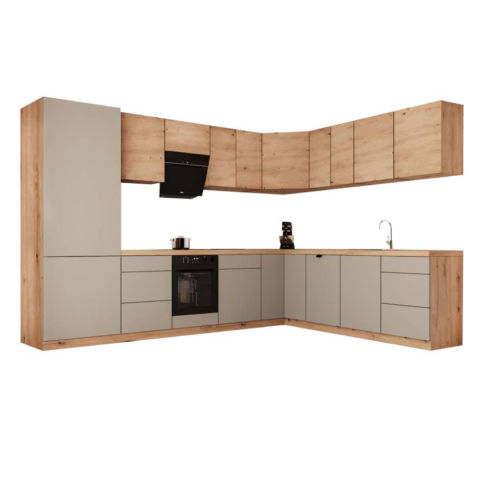 WINKELKÜCHE 320cm x 260cm- Langen KL14-M320 - in Beige / Artisan Eiche - Beige/Eiche Artisan, Holz (580/212/58cm)