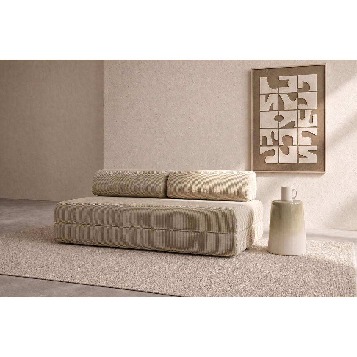 2-3-SITZER-SCHLAFSOFA aus beigefarbenem Cord - Beige, Textil (95/70.5/190cm) - Kimo