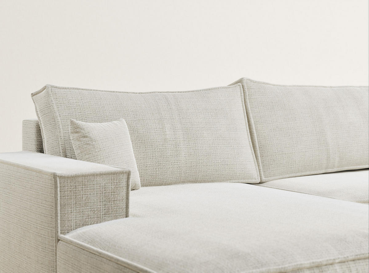 WOHNLANDSCHAFT Kyoto Beige grau Chenille-Stoff - Greige/Schwarz, Holz/Holzwerkstoff (398/70/148cm) - Maison de Reve