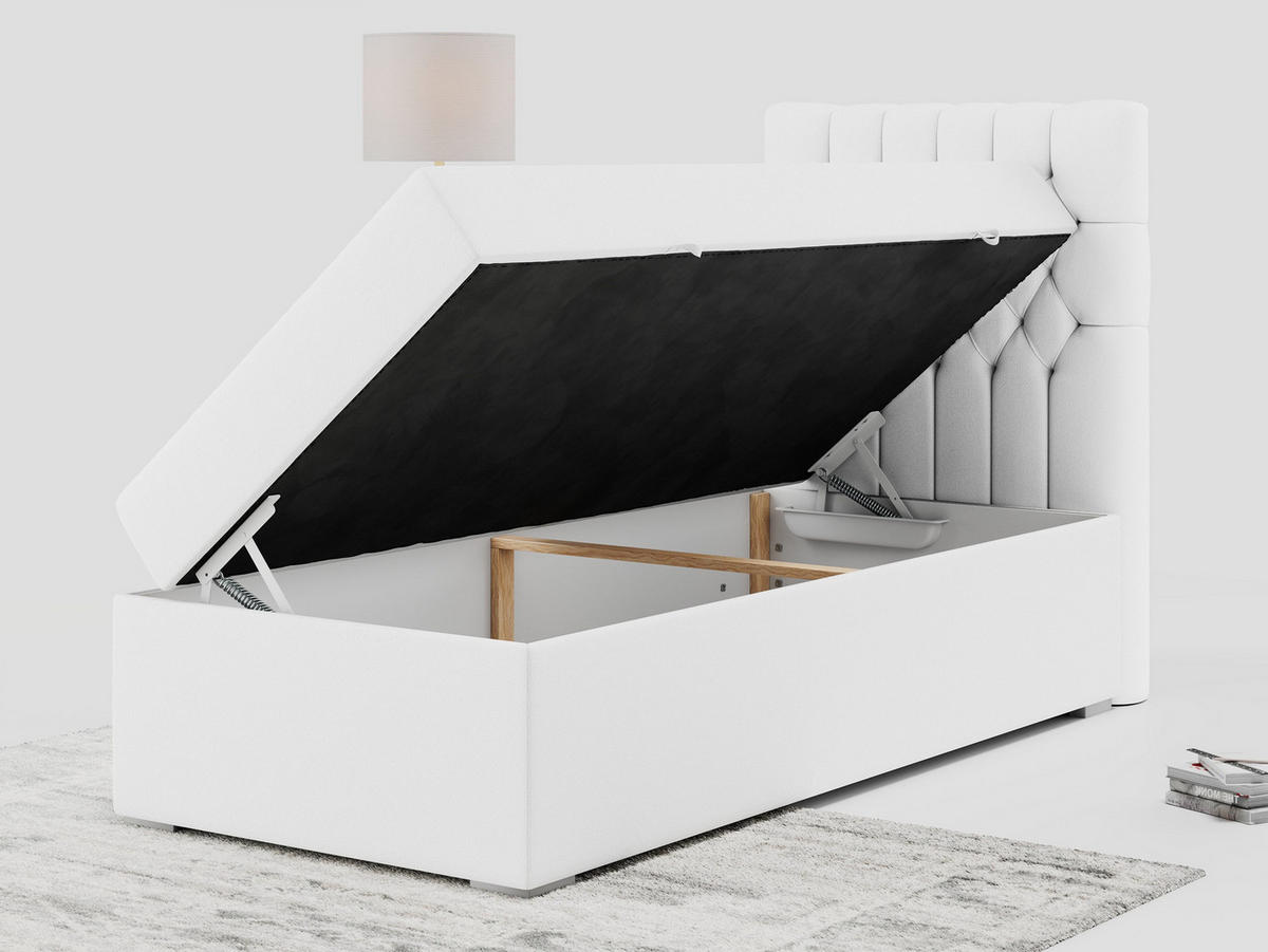 BOXBETT PERA 90/200 Weiß Kunstleder - H3 - Rechts Seite - Weiß, Holz/Textil (90/200cm) - MKS