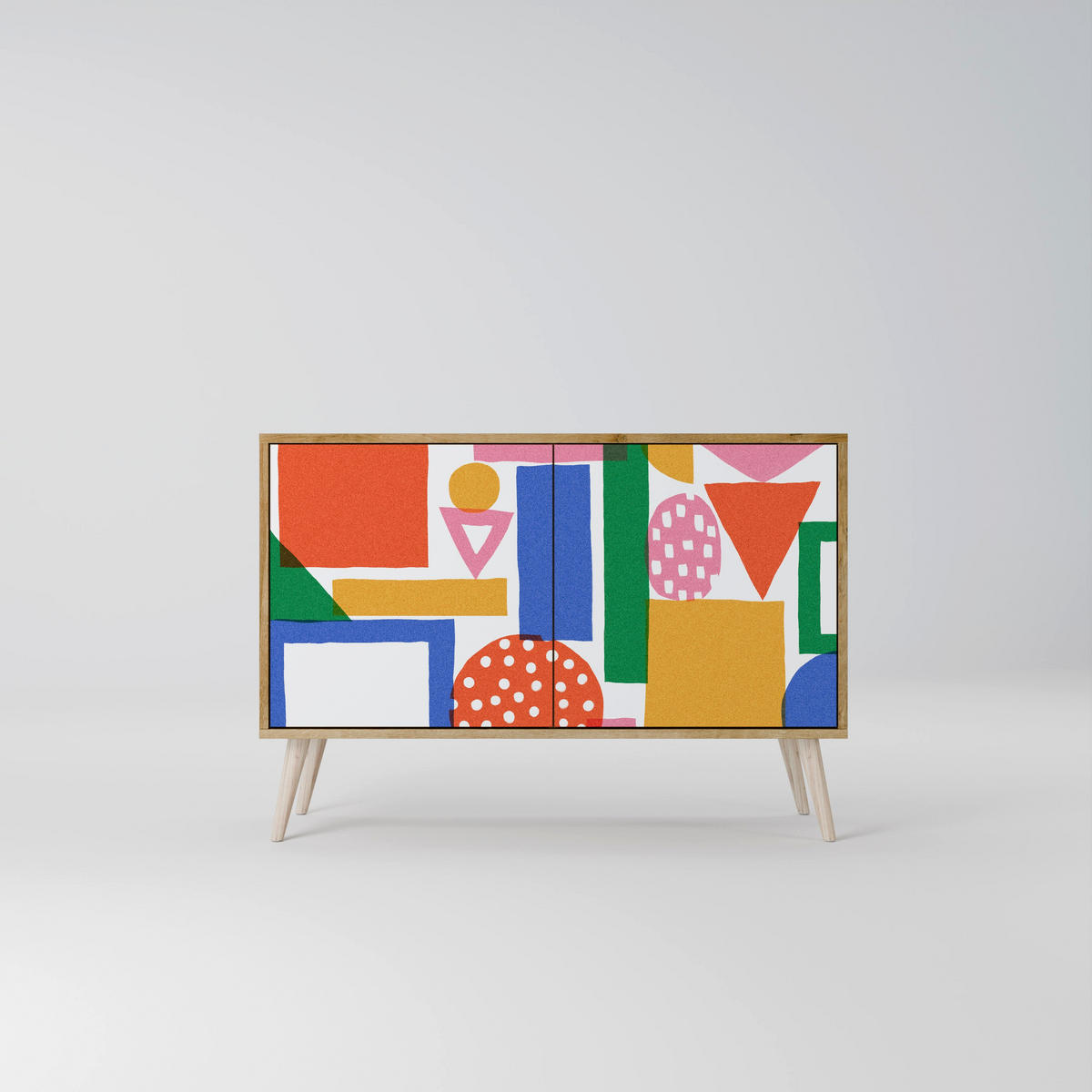 SIDEBOARD GEOMETRIC GLIMMER, Eicheneffekt, 111x42x77,5 cm, 2 Türen - Eichefarben/Buchefarben, Holzwerkstoff/Buchenholz (111/77.5/42cm) - SpaceRebels