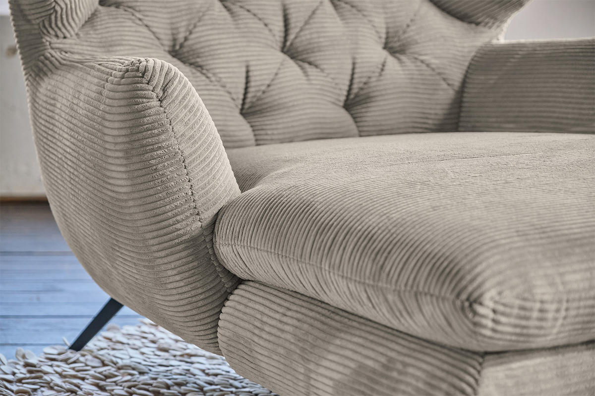 LONGSEAT CHAMRE Grau Cord - Schwarz/Grau, Textil/Metall (130/95/160cm) - KAWOLA