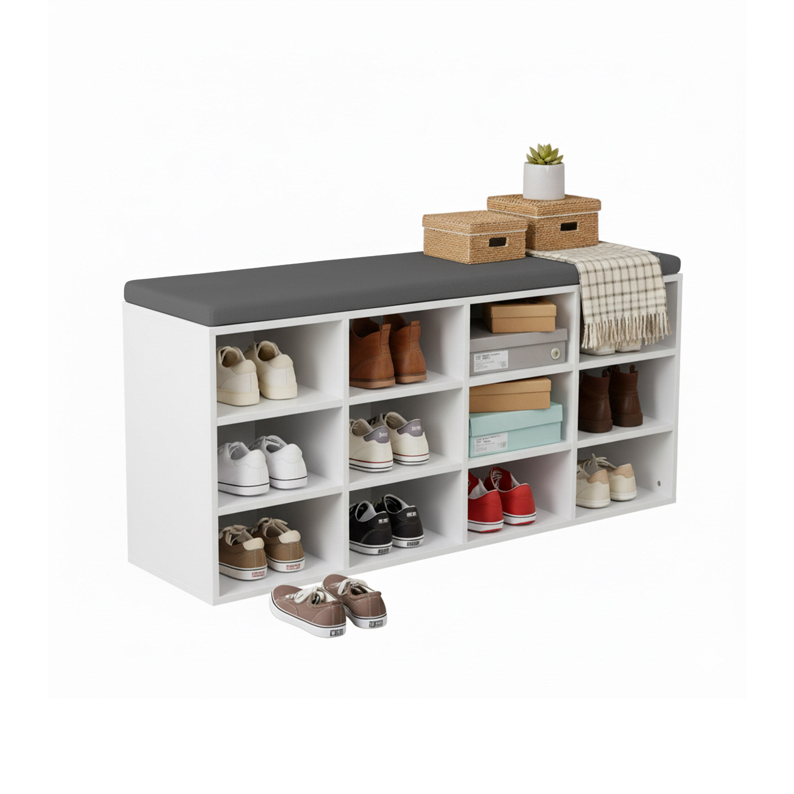 SCHUHBANK - Weiß, Holzwerkstoff/Textil (104/48/30.5cm) - Relaxdays