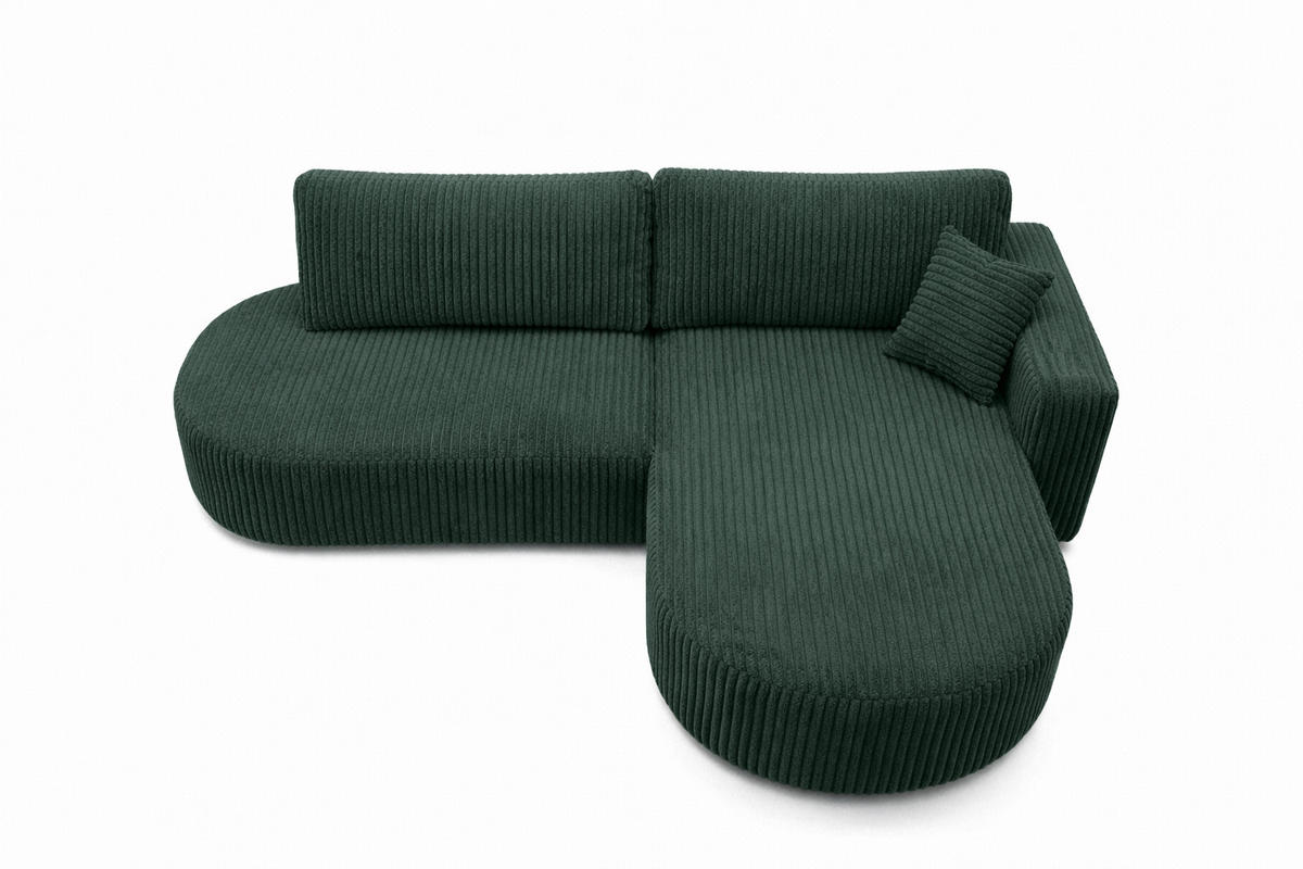 ECKSOFA Mit Schlaffunktion Und Bettkasten, Cordstoff Tilia, Grün, Rechts, ROUND ONE OPEN XL - Grün, Holz (262/175cm) - Kaiser Möbel