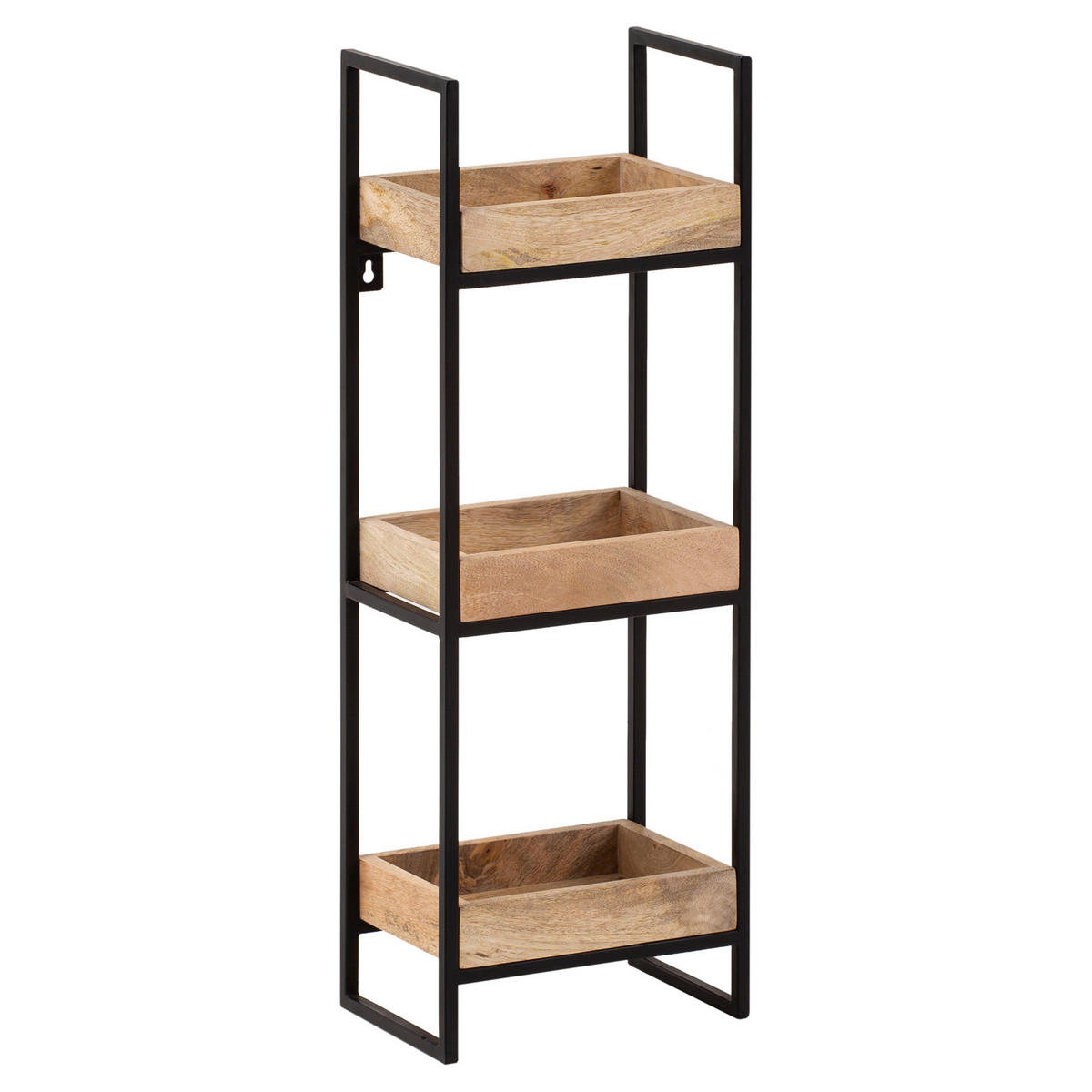 WANDREGAL Mango Massivholz Metall Industrial Stil 27x77x18 cm Rechteckig mit 3 Ablagen - Schwarz/Braun, Holz (27/77/18cm) - KADIMA DESIGN