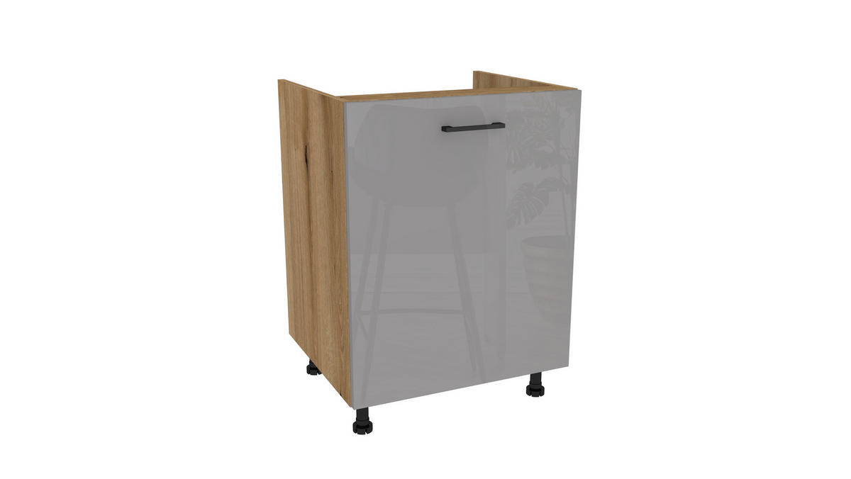 WINKELKÜCHE 240x180 cm mit Arbeitsplatte- SIMPLY Z14 - in Grau Hochglanz / Eiche Rille - Eichefarben/Grau, Holz/Holzwerkstoff (420/212/53cm)