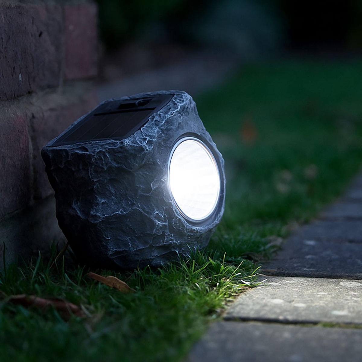 LED SOLARLEUCHTE Stein Grau - Schwarz, Glas (17/17/25cm) - Globo Lighting
