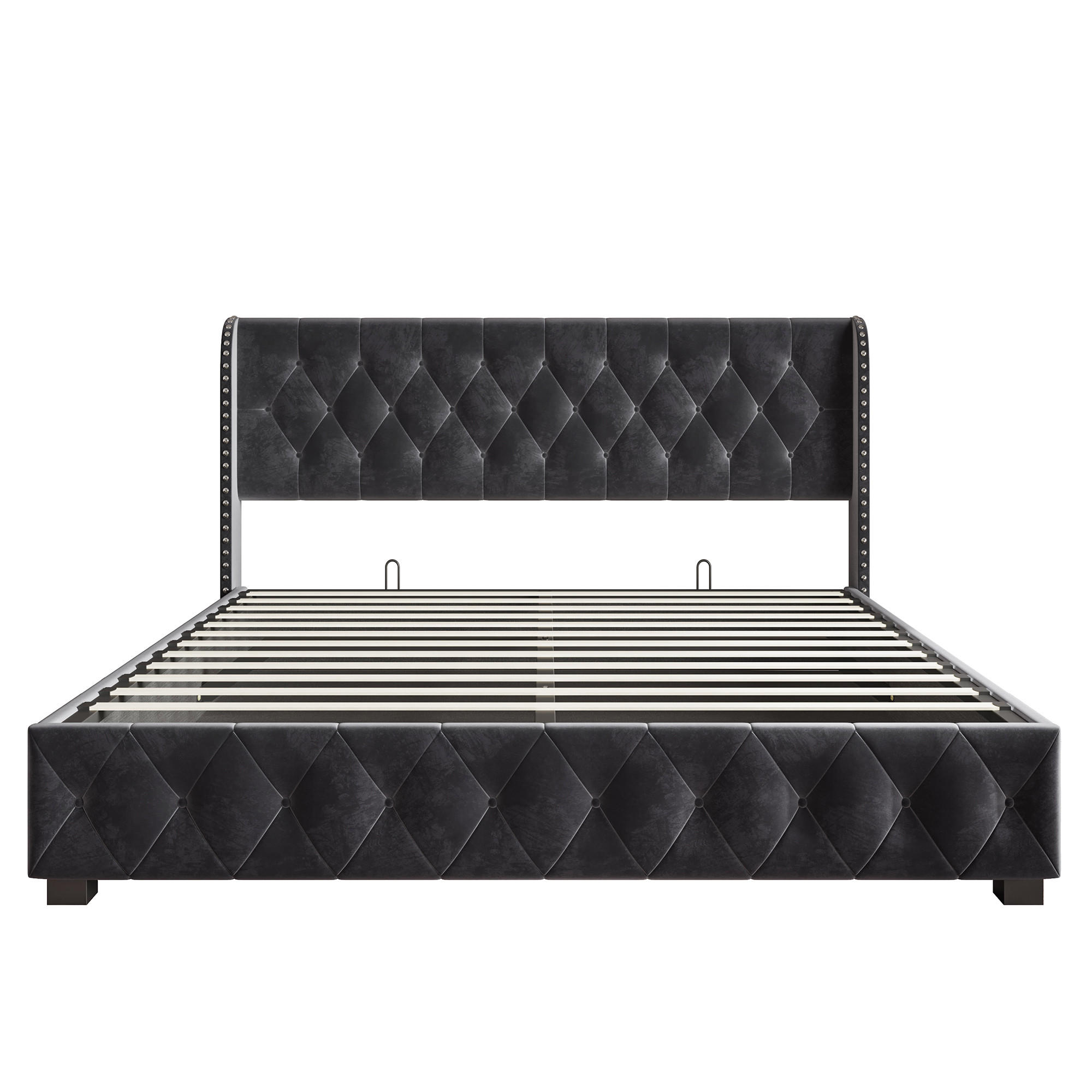 POLSTERBETT 140x200 cm Stauraum Lattenrost Kopfteil Samt grau - Grau, Holz (140/200cm) - LEBENLANG