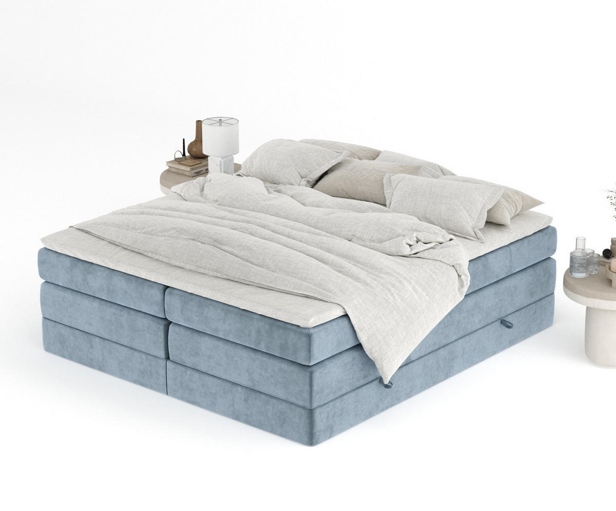 BOXSPRINGBETT Juniper Blau Grau 180/200 cm - Blaugrau/Schwarz, Holz/Holzwerkstoff (180/200cm) - Maison de Reve