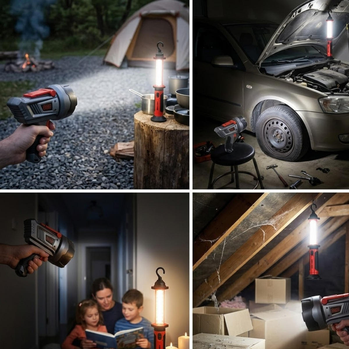 ARBEITSLEUCHTE Schwarz Rot 26 LED batteriebetrieben mit Haken - Schwarz/Orange, Kunststoff (13.5/7.6/15cm) - Black & Decker