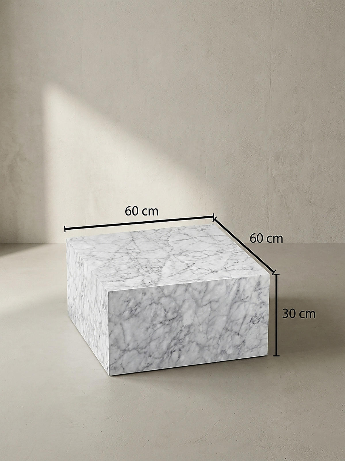 COUCHTISCH Weiß Hochglanz Marmor-Optik 60x30x60cm Quadratisch - Hellgrau/Weiß, Holzwerkstoff (60/60/30cm) - KADIMA DESIGN