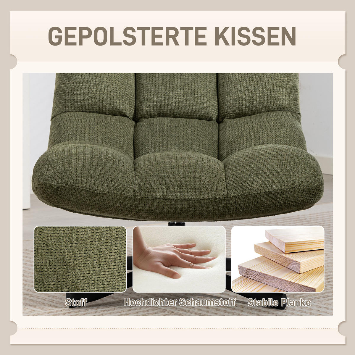 RELAXSESSEL Drehbar mit breiter Sitzfläche Chenille-Optik Grün - Schwarz/Grün, Textil/Metall (75/90/95cm) - HOMCOM