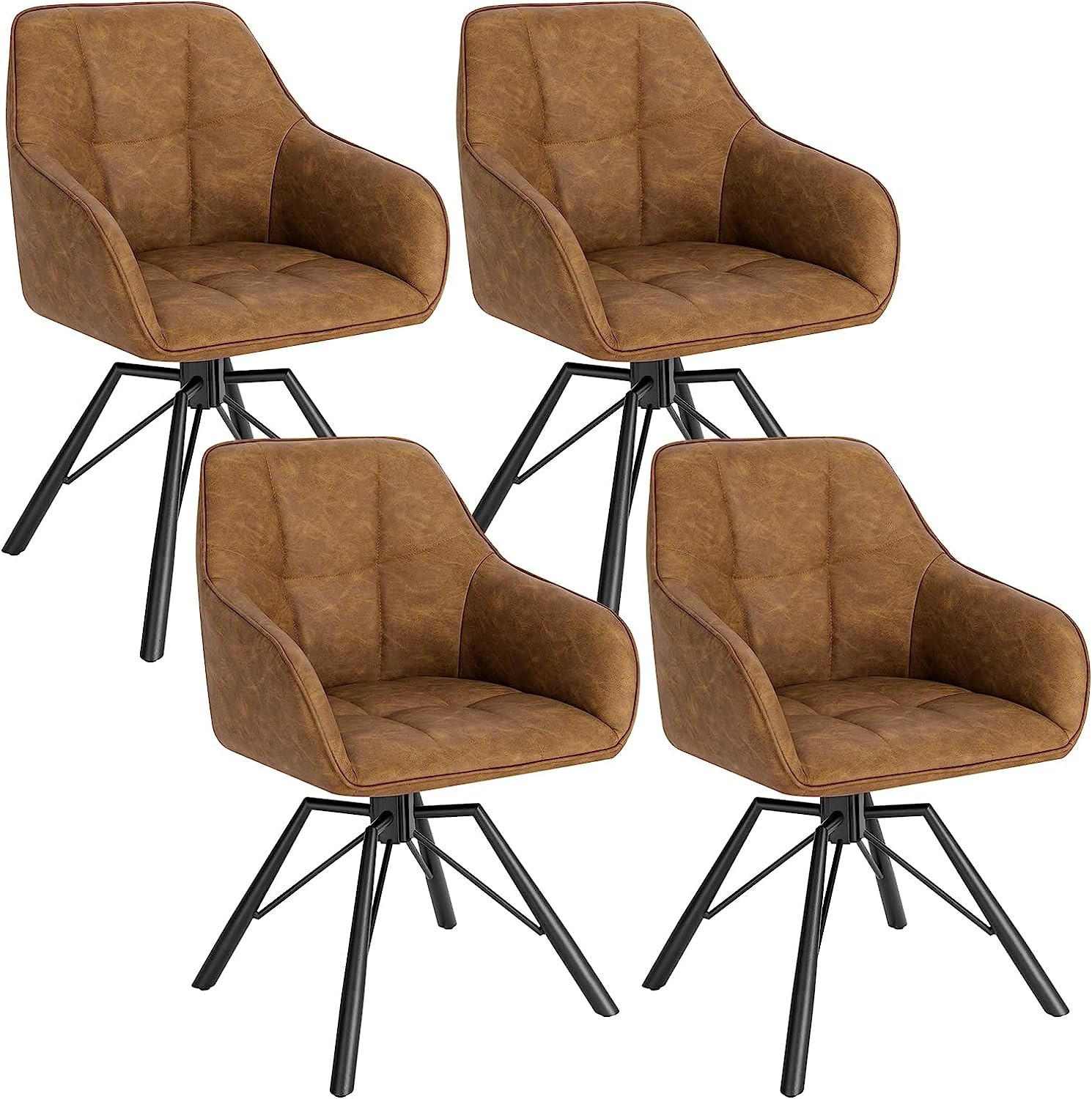 ESSZIMMERSTUHL 4er-Set, drehbar, Kunstlederbezug, Hellbraun - Hellbraun/Schwarz, Kunststoff/Metall (57/82.5/50cm) - Woltu