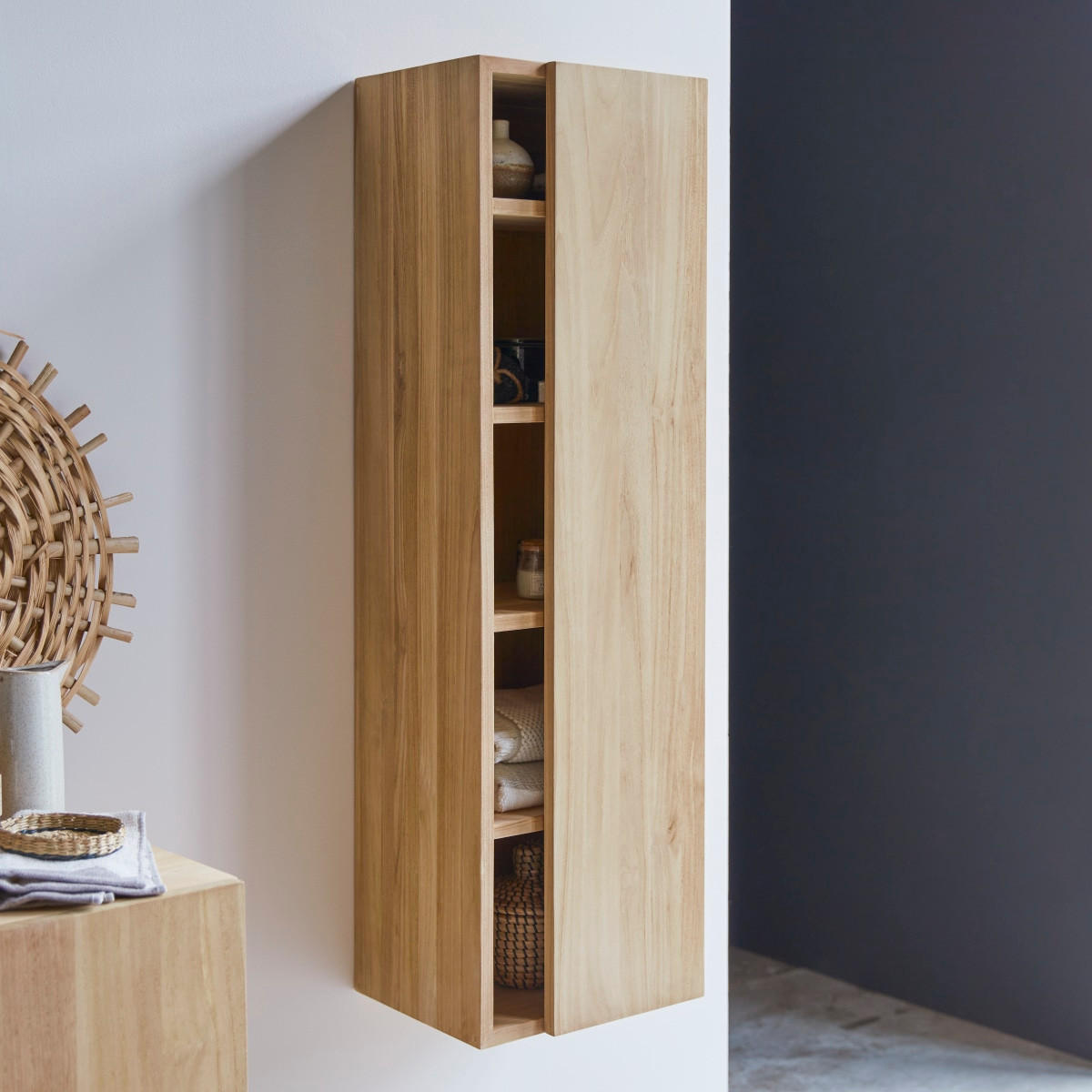 HOCHSCHRANK Typo Natur aus Teak - Naturfarben, Holz (35/120/30cm) - Tikamoon