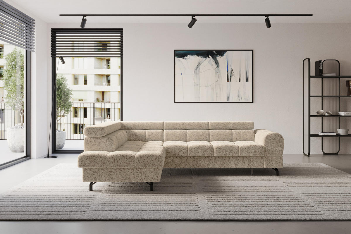 ECKSOFA mit Schlaffunktion Ottomane Links LUMA-L 272x203x70 Braun Velours - Schwarz/Braun, Holzwerkstoff/Kunststoff (272/203cm) - ALTDECOR