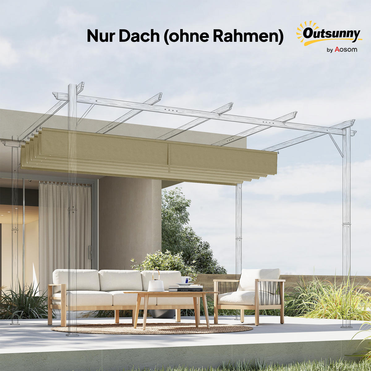 ERSATZDACH für 3 x 3 m Pergola, einziehbar, mit Regenabflusslöchern, wetterfest, Polyester, Beige 250 x 255 cm Beige - Beige, Textil (250/6/255cm)
