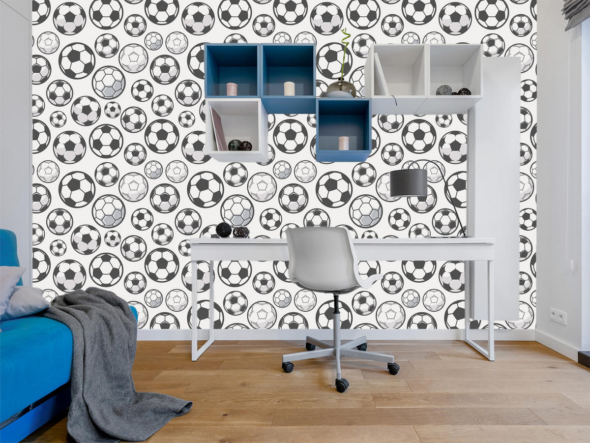 VLIESTAPETE Fußball-Skizzen – Schwarz, Weiß – 50x1000 cm - Schwarz/Weiß, Papier (50/1000cm) - Muralo