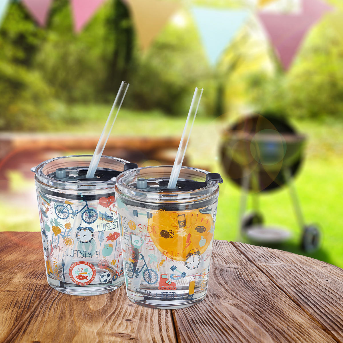 4XGLASBECHER - Multicolor, Glas/Kunststoff (0.35L) - Relaxdays