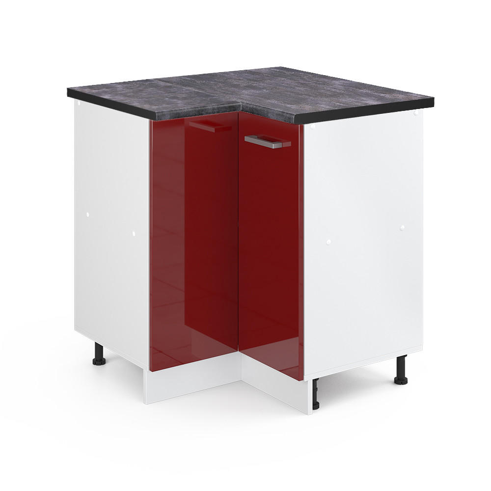 ECKUNTERSCHRANK R-Line Bordeaux Hochglanz 75.6 cm, AP Anthrazit - Bordeaux/Weiß, Holzwerkstoff (75.6/81.6/60cm) - Vicco