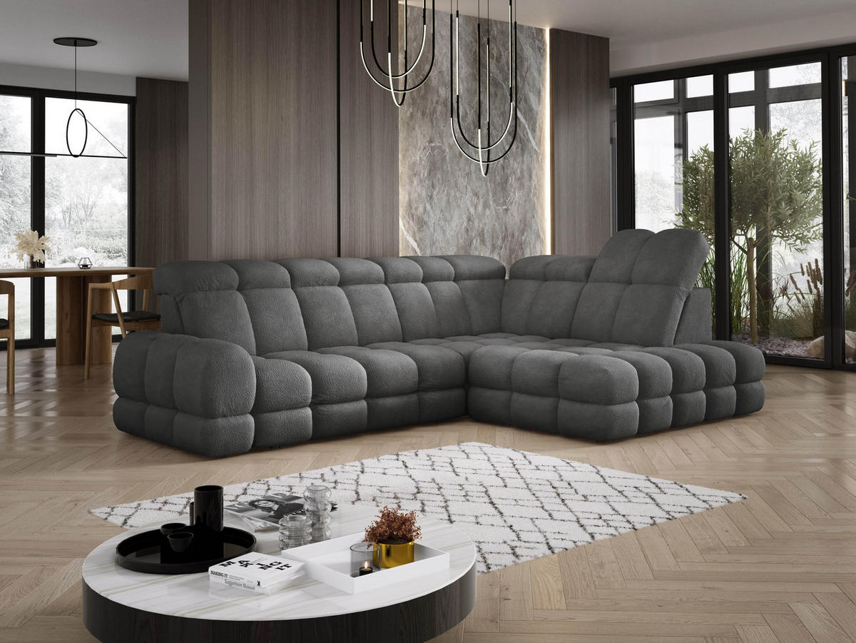 ECKSOFA TOLLO Anthology-stoff L-form 302x217x105 cm graphit - Edelstahlfarben, Holz/Textil (217/302cm) - DomoHome