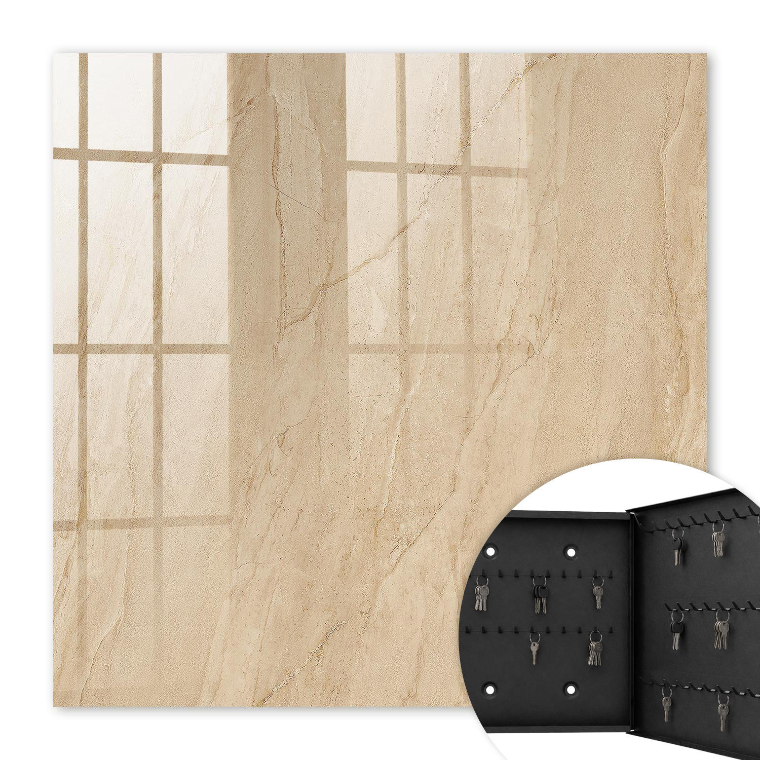 SCHLÜSSELBOX Schwarz 30x30 cm- Türöffnung nach rechts - Beiger Marmor - Beige, Metall (30/30/5cm) - TULUP