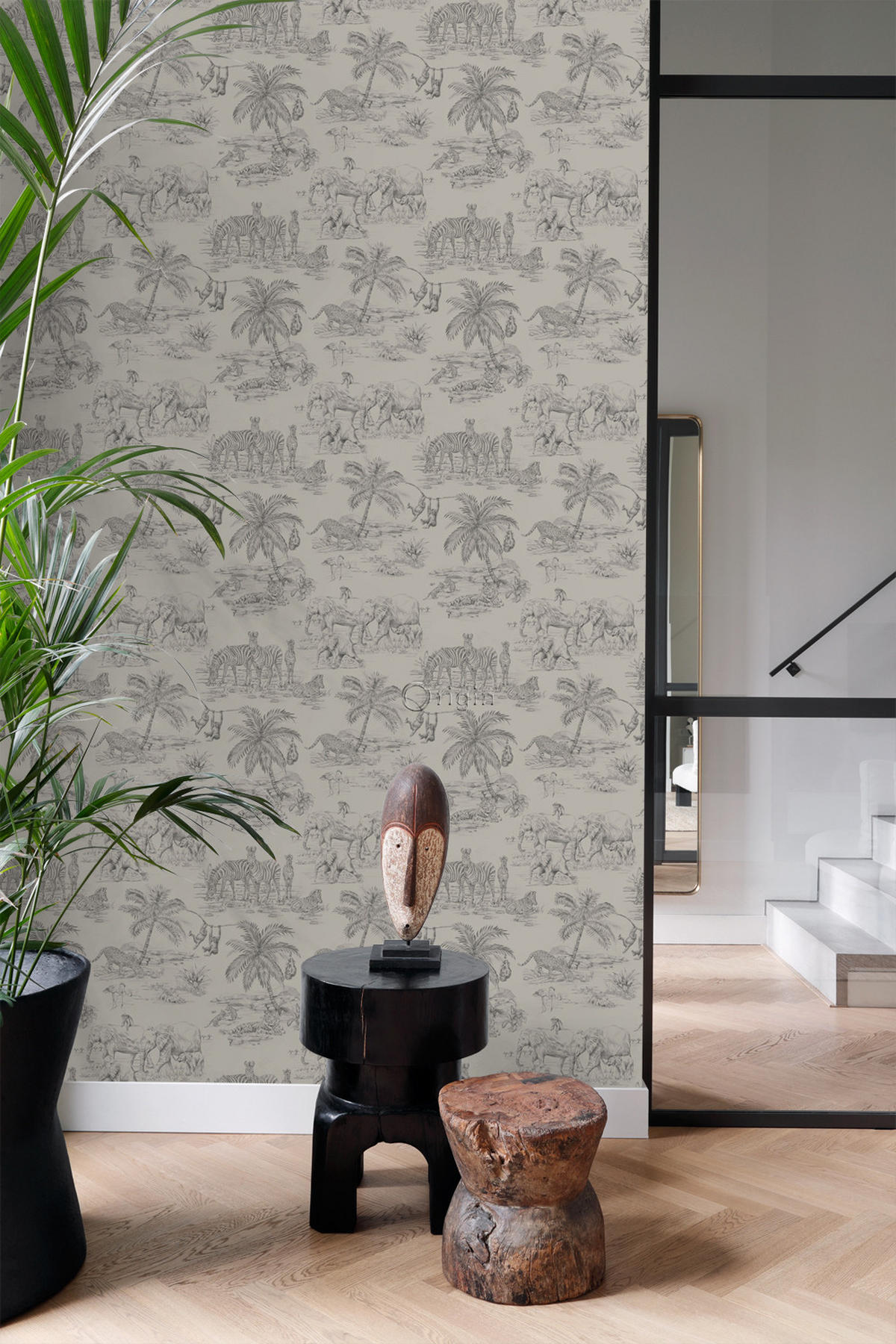 TAPETE Dschungeltiere 53 cm x 10.05 m - Grau, Papier (53/1000cm) - Origin Wallcoverings