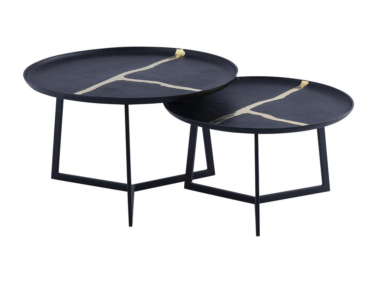 COUCHTISCH-SET - Metall - Schwarz & Goldfarben - ADALINA - Schwarz, Metall (72/72/44cm) - Vente-Unique