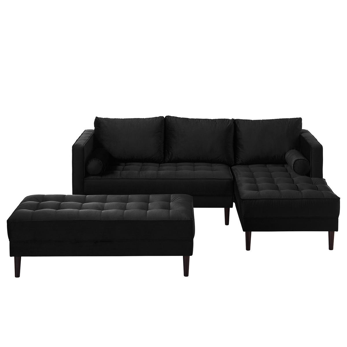 ECKSOFA - Samt - Dunkelbraun/Schwarz, Birkenholz/Textil (201/155cm) - home24