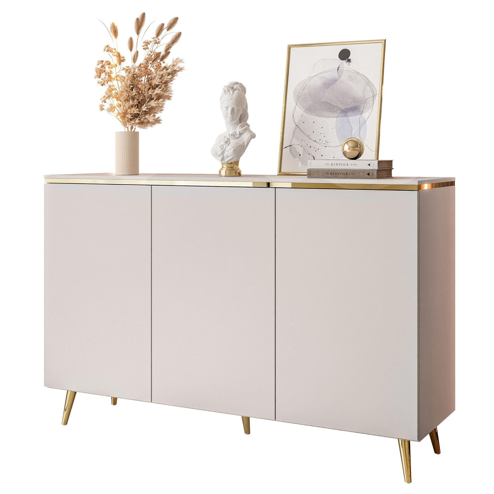 KOMMODE AURORA 3D Kaschmir mit schräge Goldchrom Fuße - Kaschmir/Goldfarben, Holzwerkstoff/Metall (140/90/40cm) - Lookway