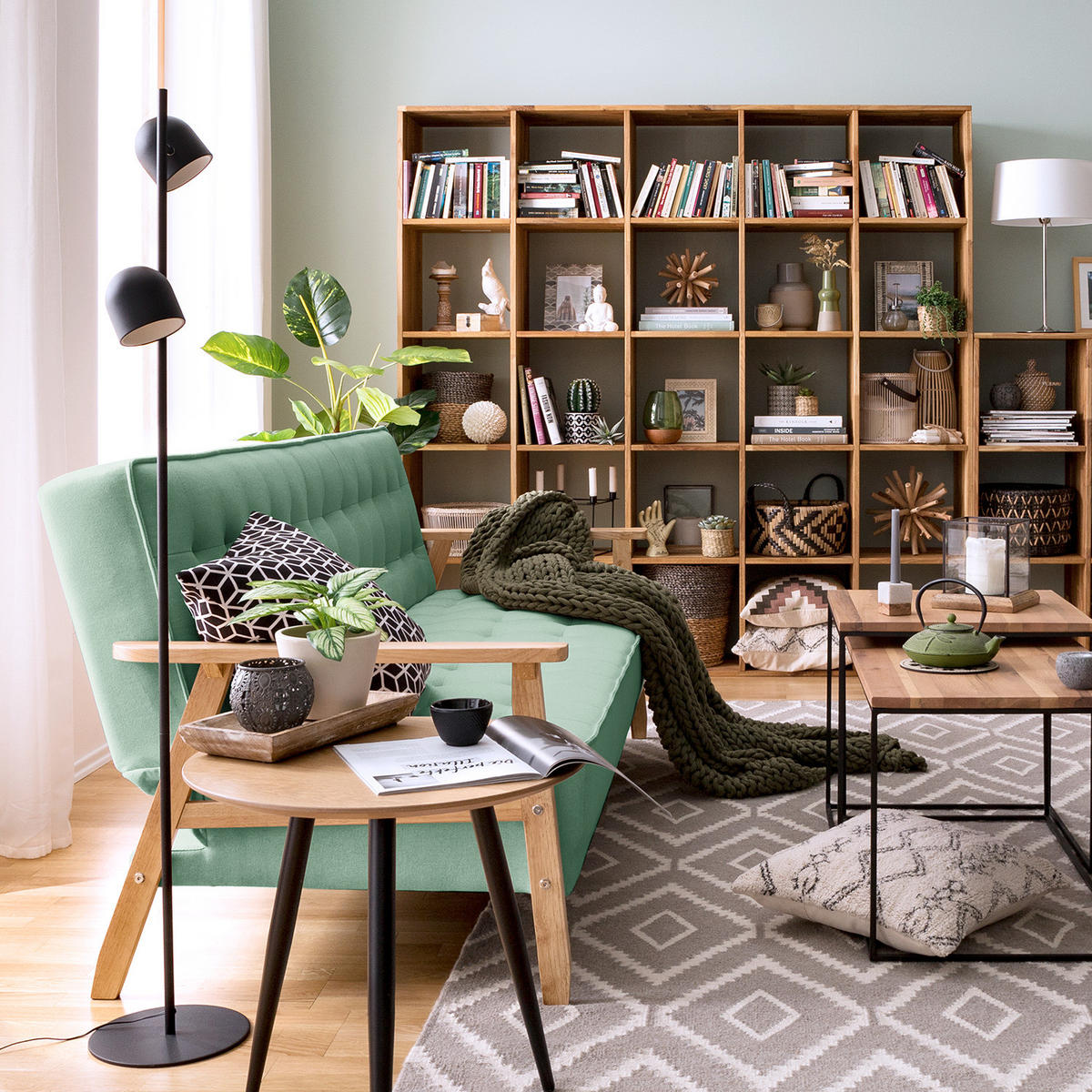 SCHLAFSOFA - Mintgrün, Holz/Birkenholz (204/85/86cm) - home24