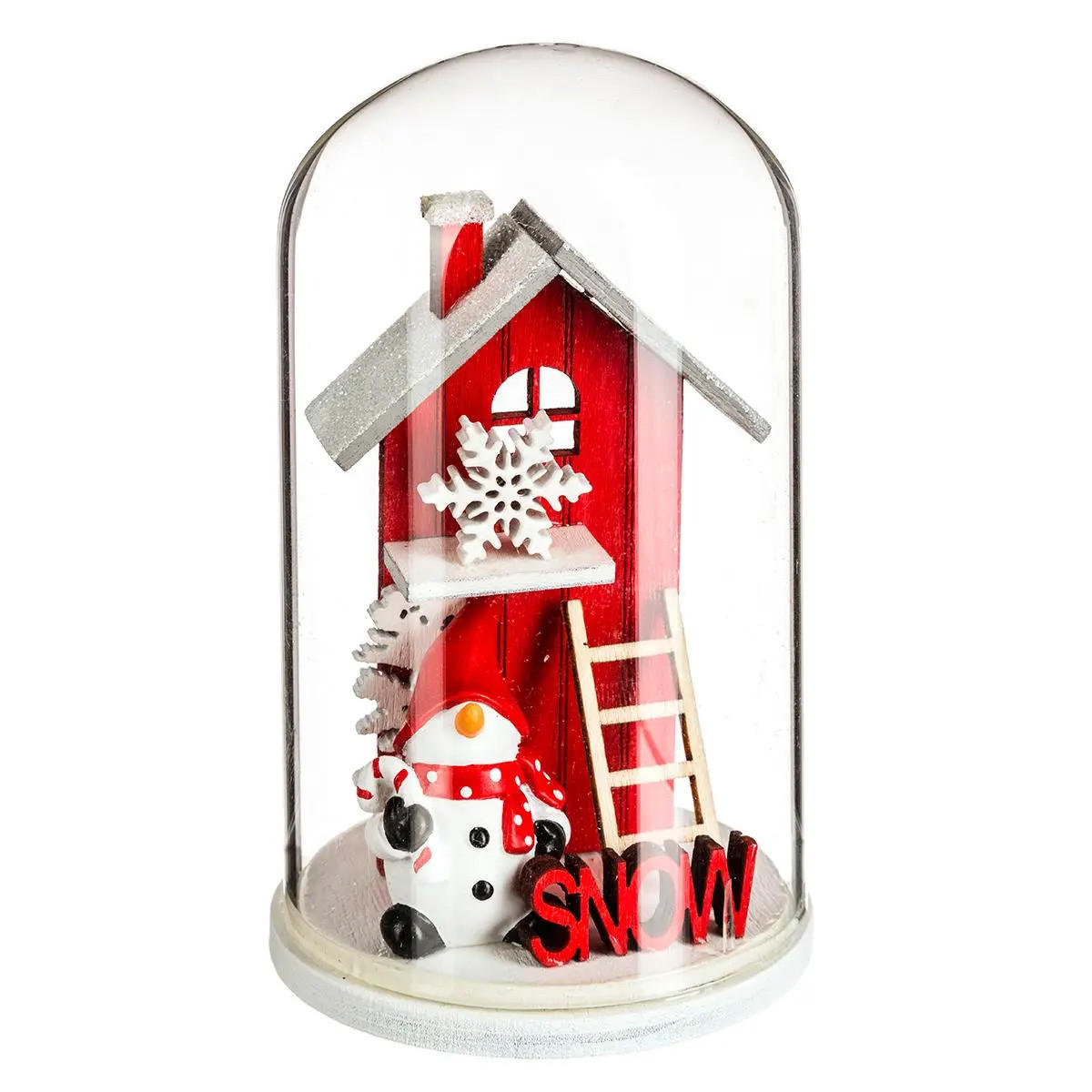GLASKUPPEL mit Weihnachtshaus aus Holz 7/7/11,5 cm - Rot, Holzwerkstoff (7/11.5/7cm) - Atmosphera Createur d´interieur